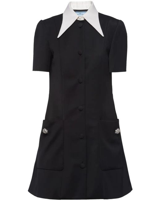 Prada Mini-Jurk Met Contrasterende Kraag in het Black