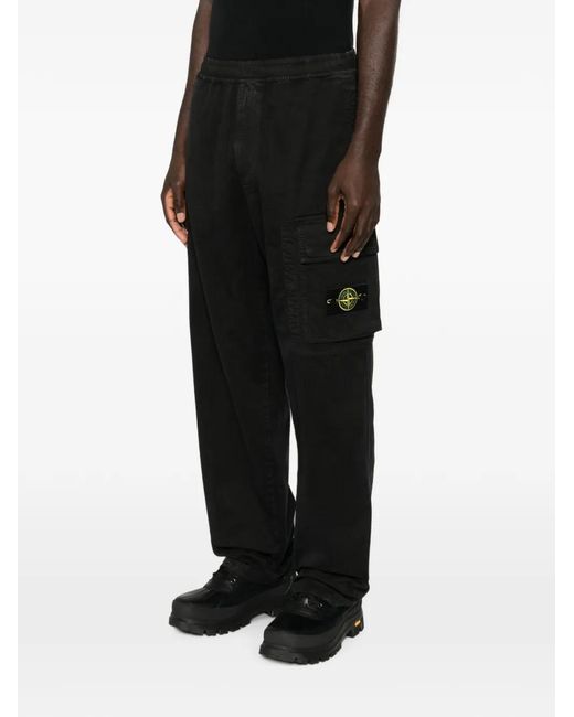 Stone Island Black Logo-Patch Cargo Pants for men