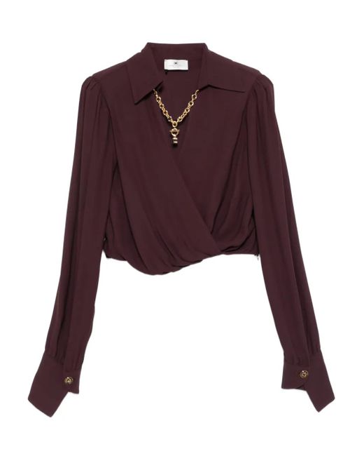 Elisabetta Franchi Purple Wrap-Effect Long-Sleeve Top