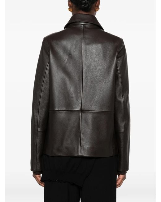 Totême Black Collared Grained-Leather Jacket