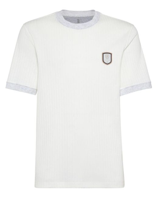 Brunello Cucinelli Geribbeld T-shirt Met Patch in het White voor heren