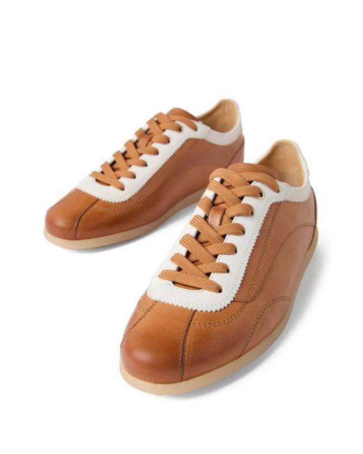 Brunello Cucinelli Brown Calfskin Contrast-Panel Sneakers for men