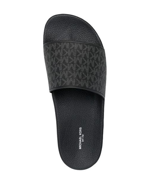 Michael Kors Black Jake Monogram Logo-Print Slides for men
