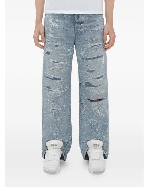 Amiri Blue Crystal-Embellished Repaired Jeans for men
