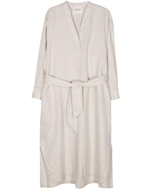 Closed White Belted Linen Dress