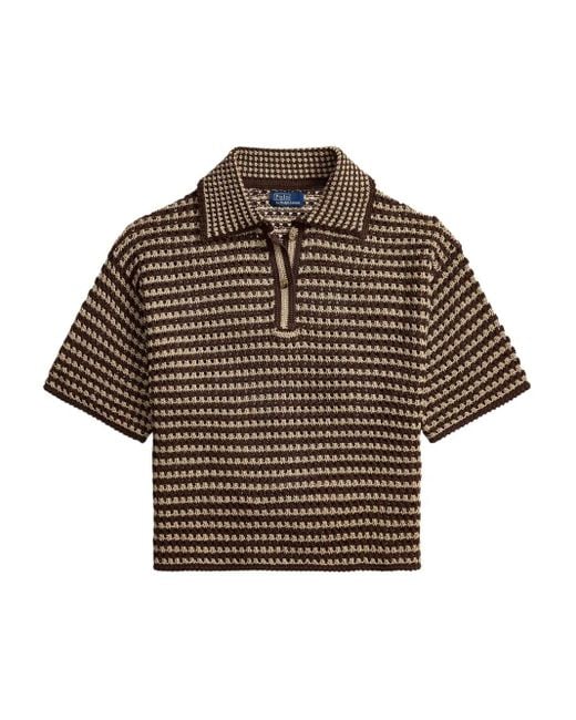 Polo Ralph Lauren Brown Striped Knit Cotton Polo Shirt