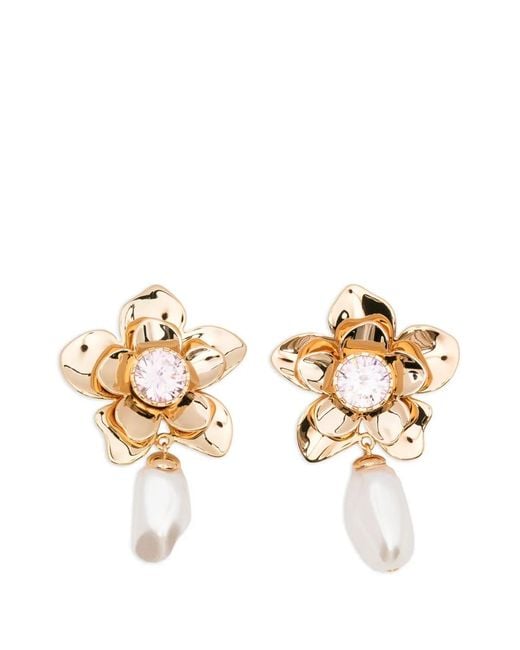 Self-Portrait Metallic Flower-Motif Earrings