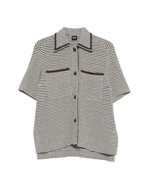 Boss Gray Textured Short-Sleeve Shirt