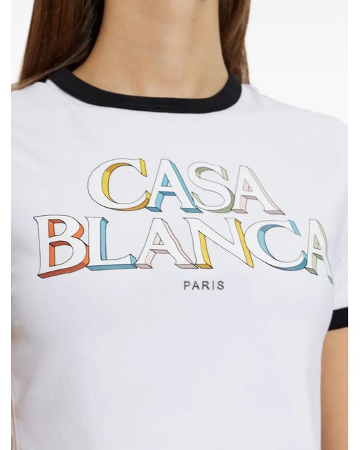 Casablanca White Logo-Print Cropped T-Shirt