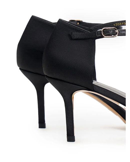 12 STOREEZ Black Square-Toe Satin Sandals