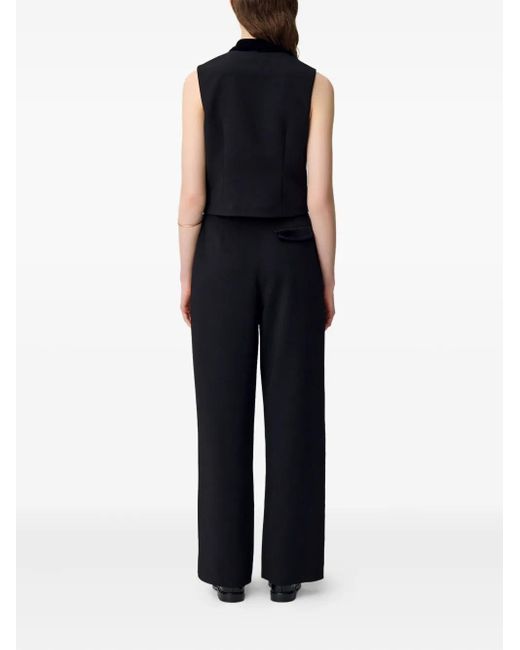 Claudie Pierlot Black Velvet-Bow Sleeveless Top