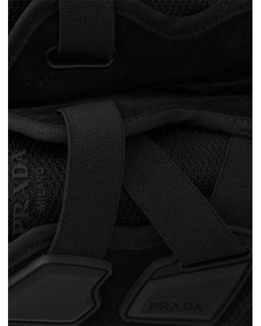 Prada Black Speedrock Technical Mesh And Leather Sneakers
