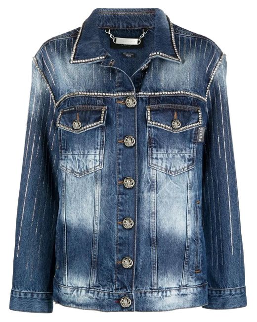 Philipp Plein Blue Crystal-embellished Denim Jacket