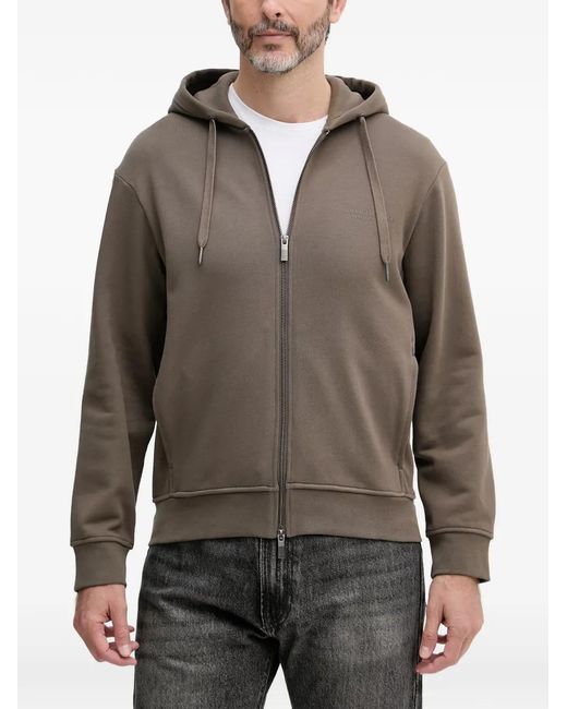 ARMANI EXCHANGE Gray Logo-Embroidered Zip-Up Hoodie for men