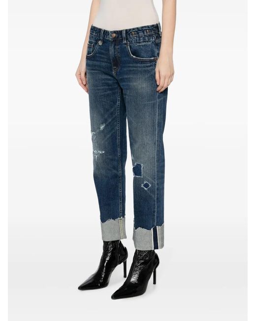 R13 Blue Ripped-Detail Straight-Leg Jeans