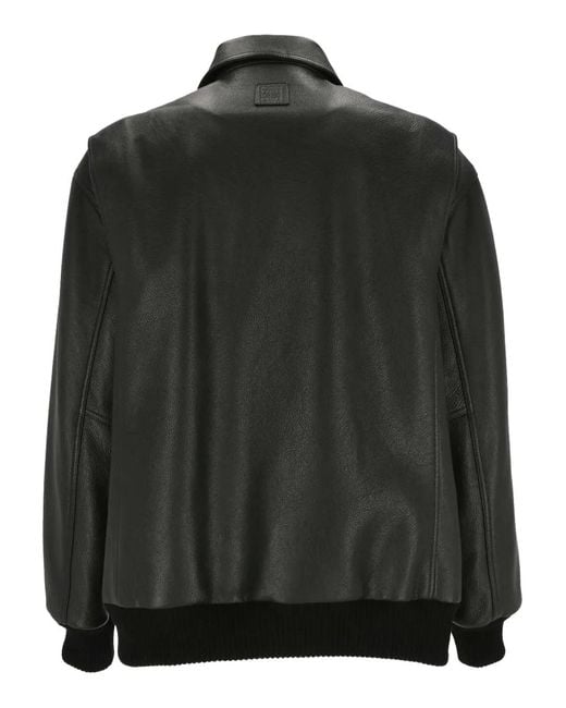 Loewe Black Leather Bomber Jacket for men