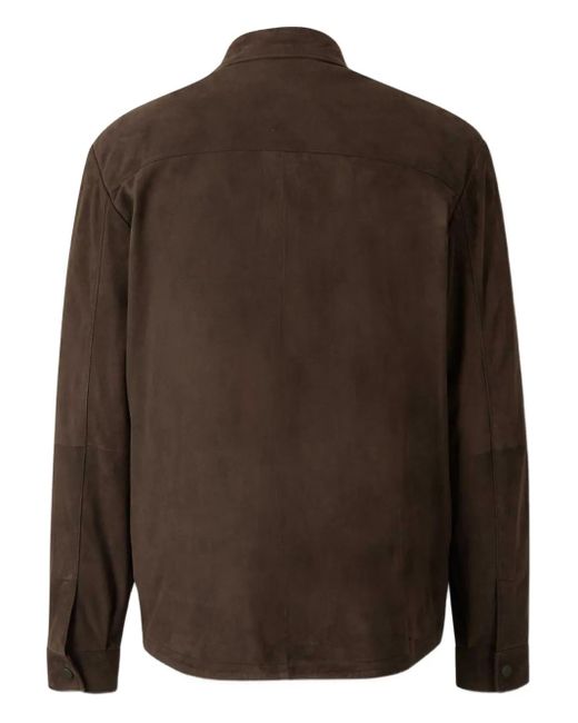 Canali Brown Suede Button-Fastening Shirt Jacket for men