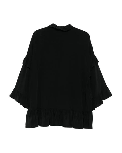 P.A.R.O.S.H. Black Ruffled Tie-Neck Top