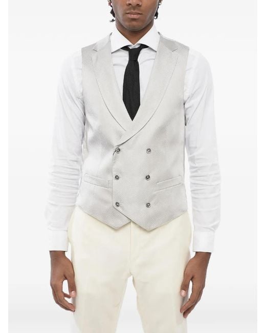 Corneliani White Jacquard-Fabric Double-Breasted Waistcoat for men