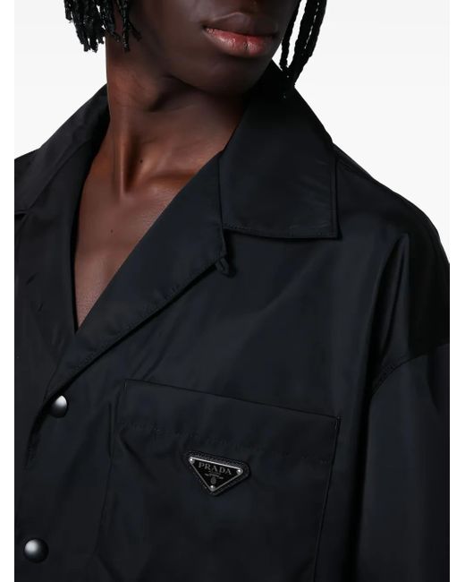 Camisa Bowling Con Logo Triangular Prada de hombre de color Black