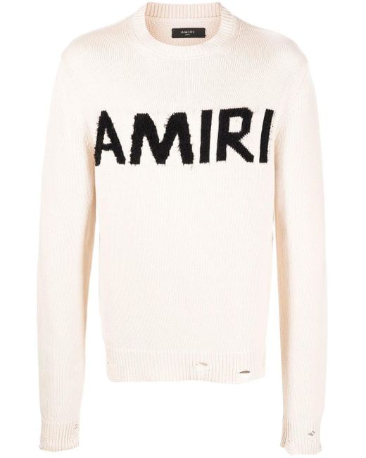 Amiri Cotton Intarsia-knit Ribbed-trim Jumper in Natural for Men | Lyst Canada