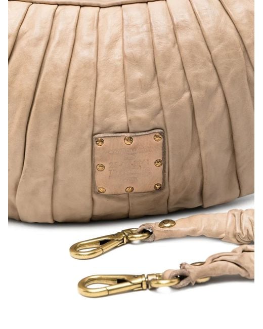 Campomaggi White Luna Pleated Leather Cross Body Bag