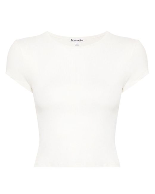 Reformation White Muse Cropped T-shirt