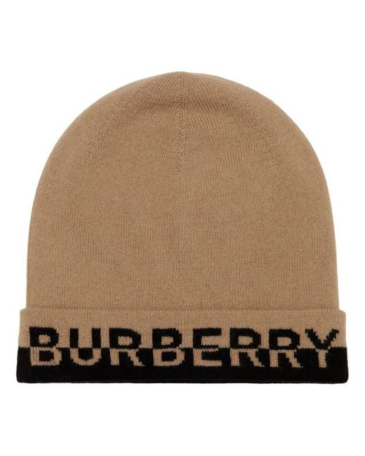 Burberry Natural Embroidered-logo Knitted Beanie for men