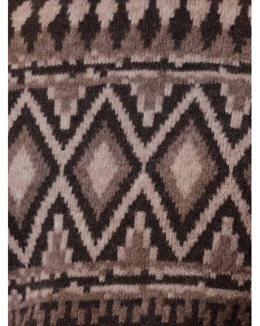 Ballantyne Brown Geometric-Intarsia Raglan-Sleeve Jumper for men