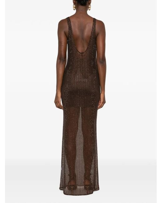VENUJA Brown Crystal-Embellished Maxi Dress