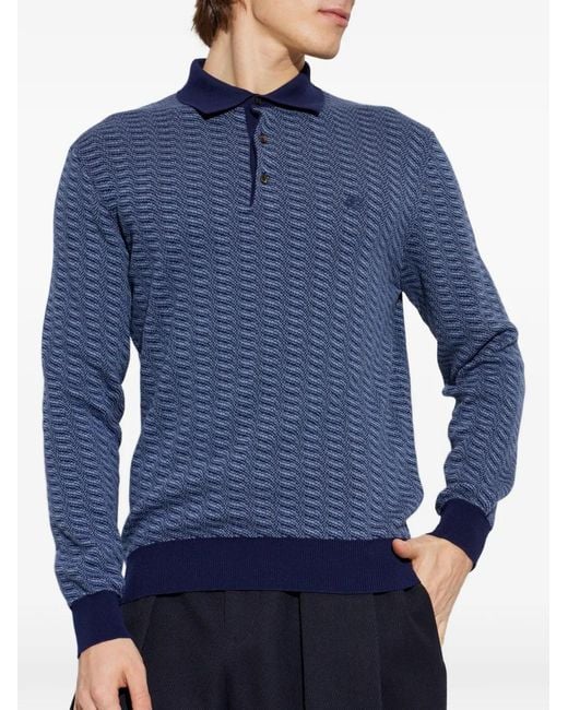 Etro Blue Patterned Buttoned Polo Shirt for men