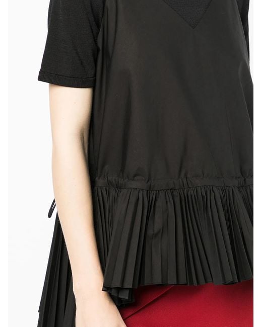 Juun.J Black Pleated-Hem T-Shirt