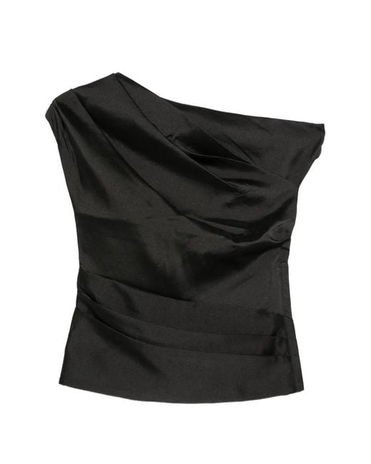 Self-Portrait Black Asymmetric-Neck Draped Top