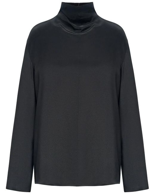 12 STOREEZ Black High-Neck Chiffon Blouse