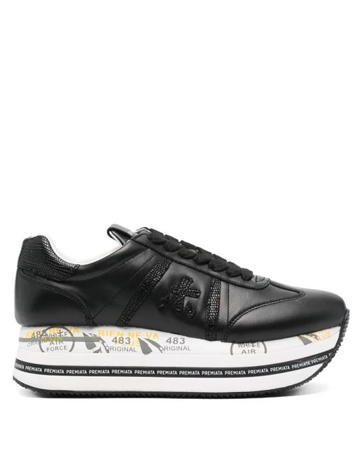 Premiata Black Schwarze Leder Plattform Sneaker