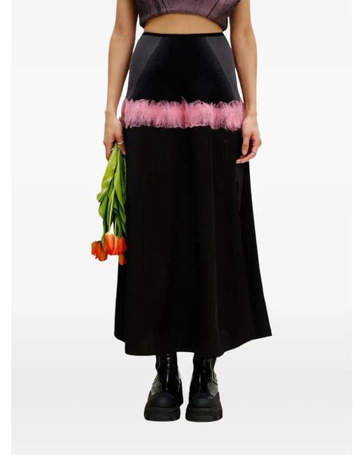 Ph5 Black Needle-Punch Ruffled Skirt