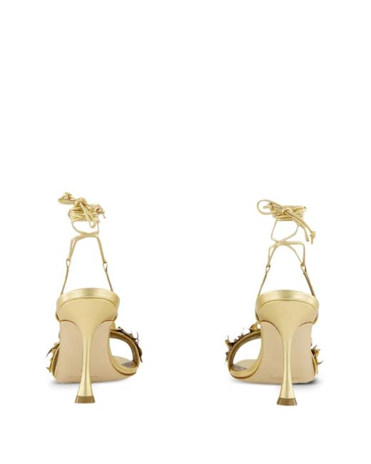 Manolo Blahnik Metallic Flower-Embellished High-Heel Sandals