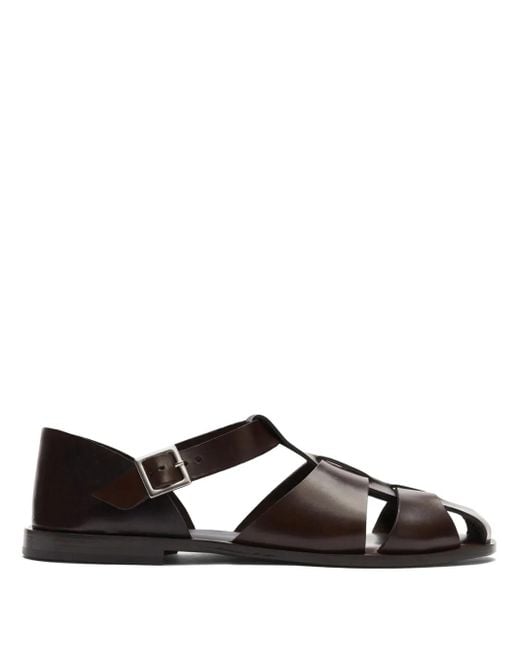 Scarosso Black Apollo Leather Sandals for men