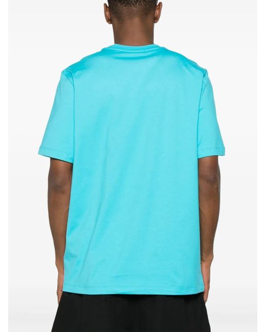 MSGM Blue Logo-Print Cotton T-Shirt for men