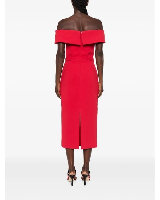 Rebecca Vallance Red Precious Off-Shoulder Midi Dress