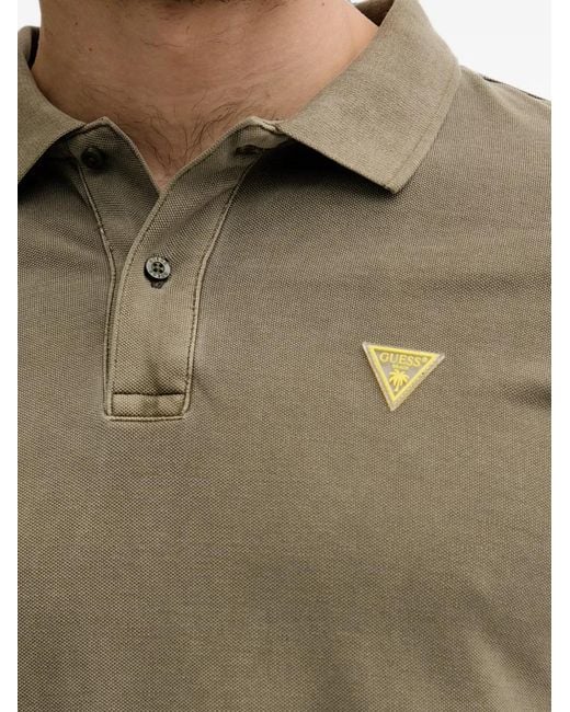 Guess Green Logo-Patch Piqué Polo Shirt for men