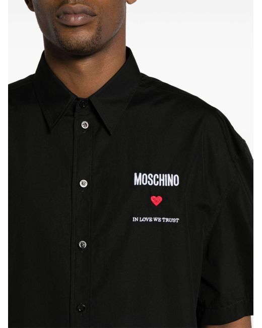 Moschino Black Shirt With Embroidered Slogan for men