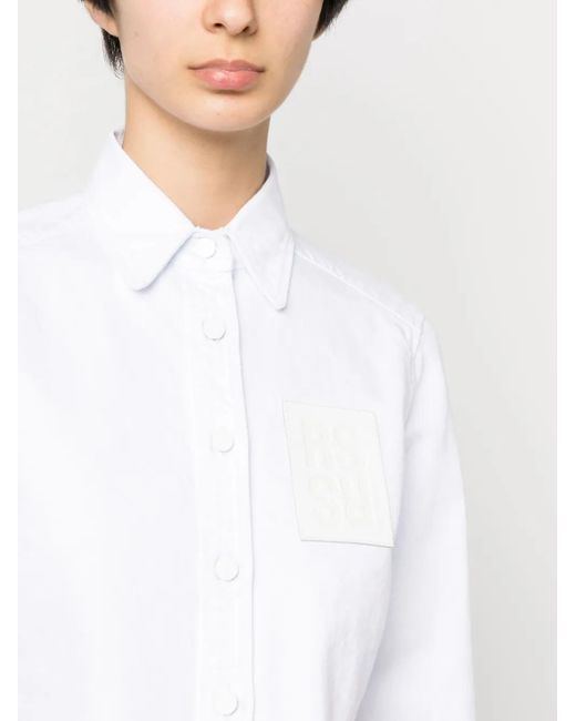 Raf Simons White Logo-Patch Cropped Shirt