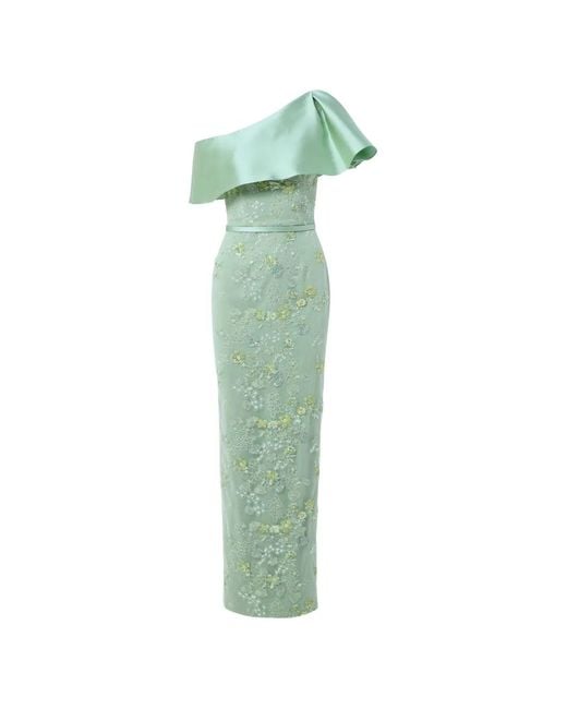 Rami Al Ali Green Floral Beaded Off-Shoulder Maxi Dress