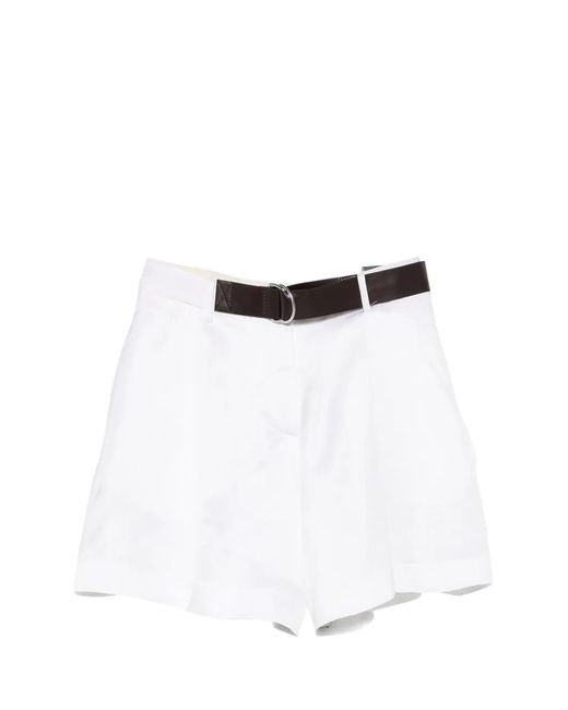 Semicouture White Janessa Belted Pleated Shorts