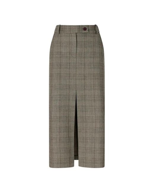 Pinko Gray Prince Of Wales Check Front-Slit Midi Skirt