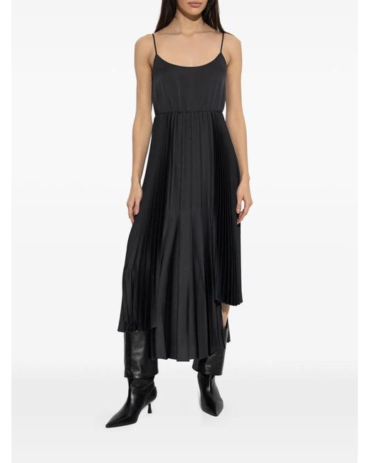 AllSaints Black Lucille Pleated Asymmetric Dress