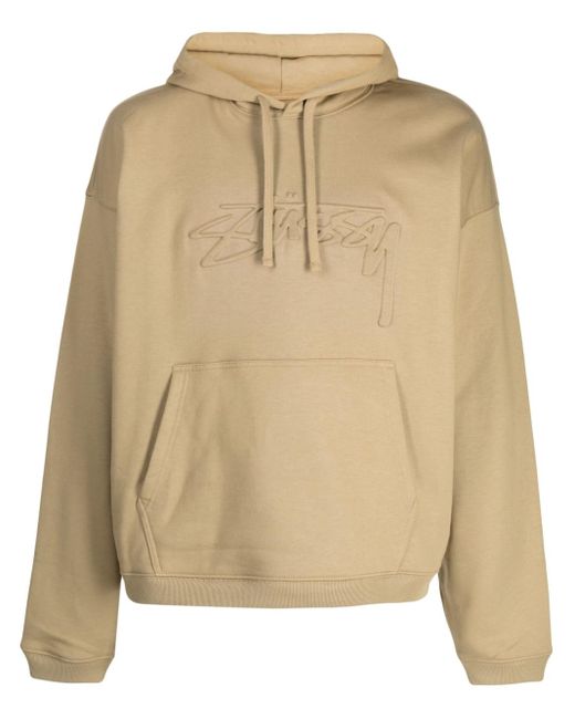Stussy Embossed-logo Cotton Hoodie in Natural for Men | Lyst