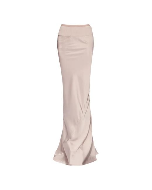 Rick Owens Natural Coda Ribbed-Waistband Satin-Finish Maxi Skirt