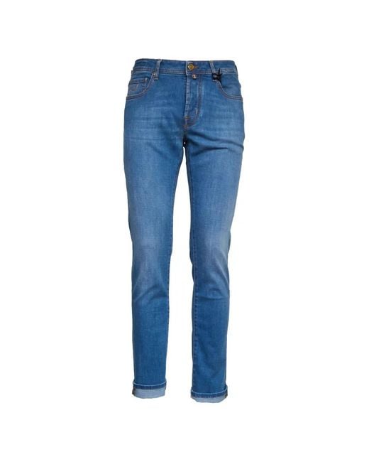 Jacob Cohen Blue Logo-Button Five-Pocket Jeans for men